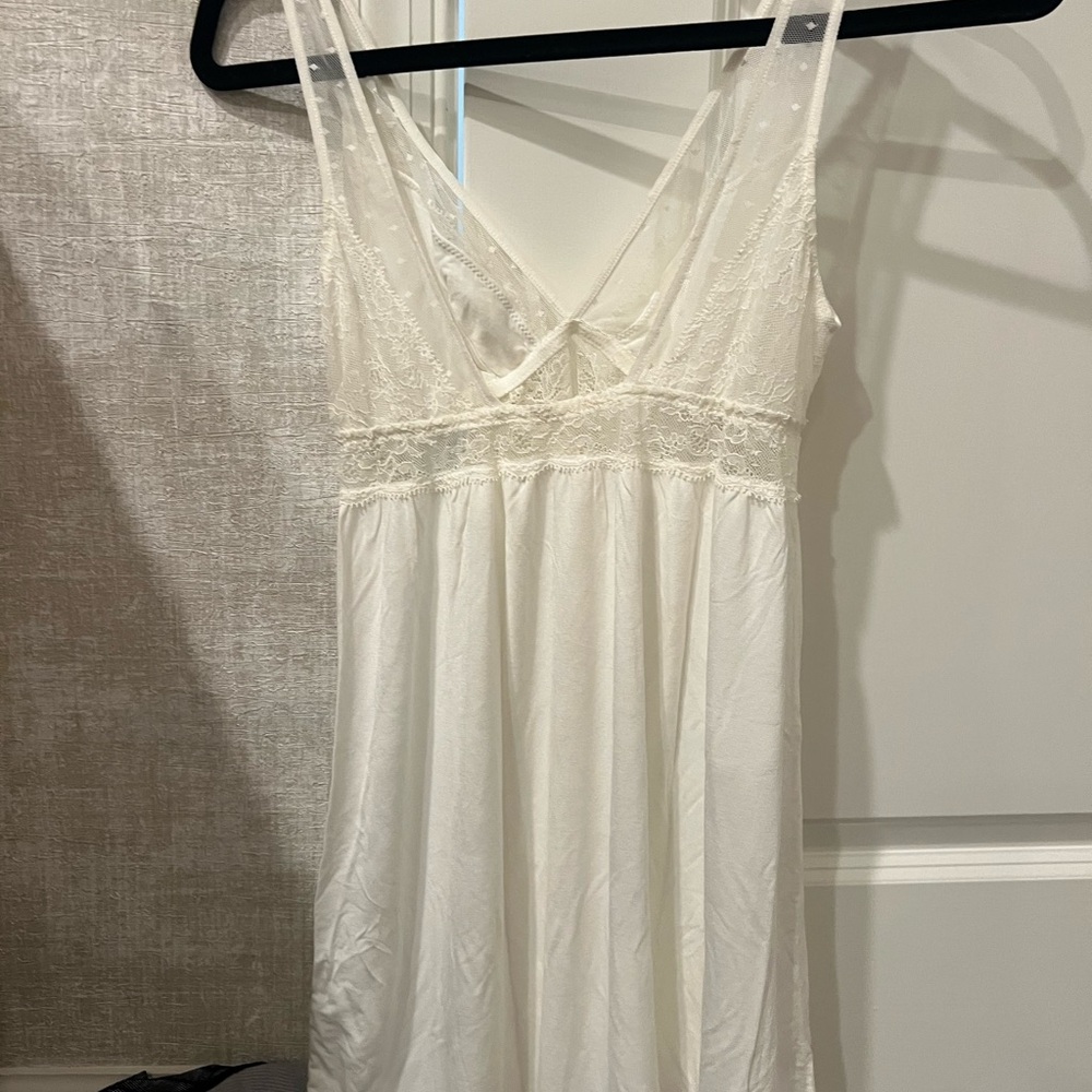 Eberjey White Chemise with Lace Trim and Empire Waist
